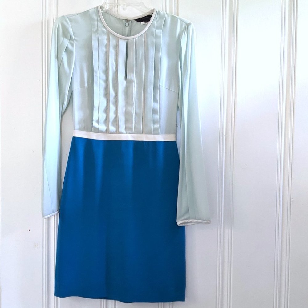 Hanii Y long-sleeve silk dress with leather trim